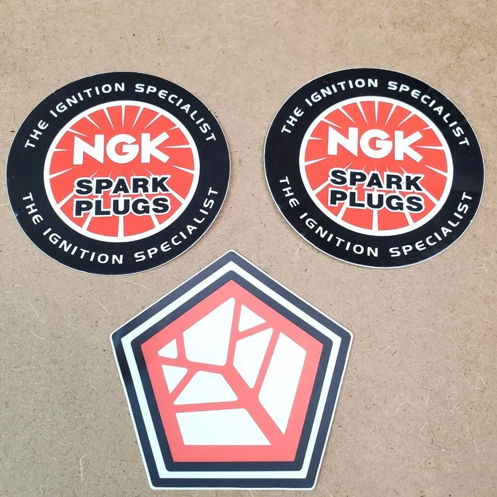 Lot of 3 NGK Spark Plugs Racing Decals Stickers NHRA Nascar Hot Rod Tool Box 3